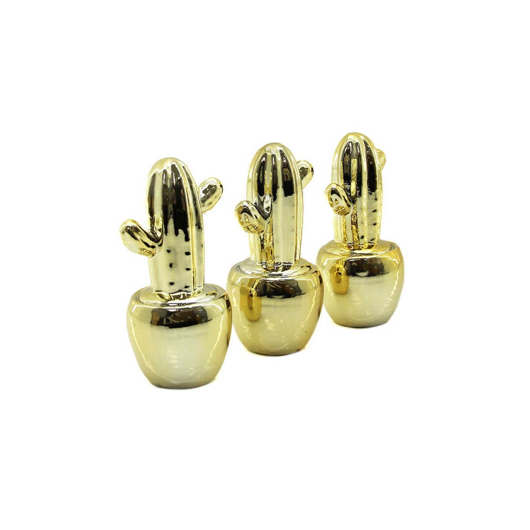 Kaktüs Tasarımlı Biblo - Orta Boy - Seramik - Parlak Altın