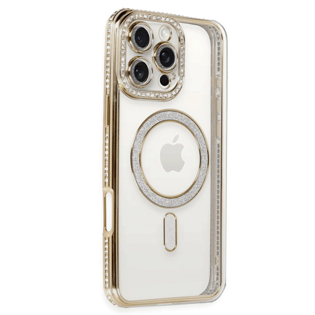 Apple İphone 16 Pro Kılıf Joke Simli Magneticsafe Kılıf - Gold