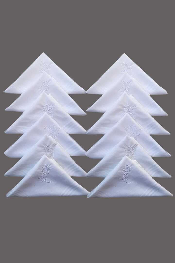 Çiçek İşlemeli Bayan Mendili 12 Adet 28x28 cm 100 Pamuk