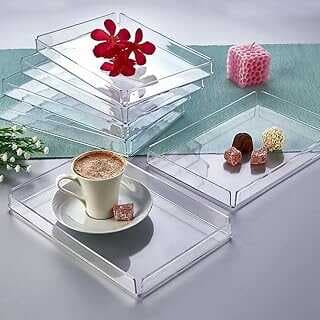 Seleica Şeffaf Akrilik Servis Tepsisi, 23x15x2 cm, Moder Dekoratif Tepsi, Kahve ve İkram Suum Tepsisi