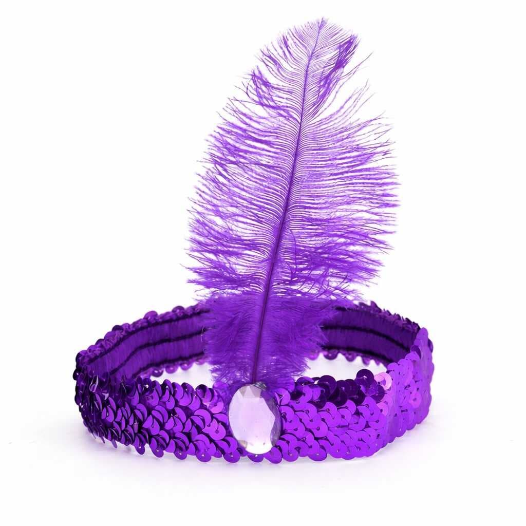 Mor Tüylü Retro Charleston Saç Bandı - 70-80-90’lar Parti Tacı