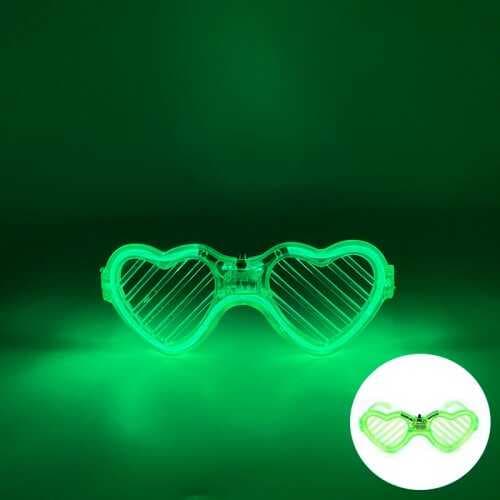 Yeşil LED Işıklı Kalp Gözlük – 3 Modlu Parti &amp; Glow Gözlüğü