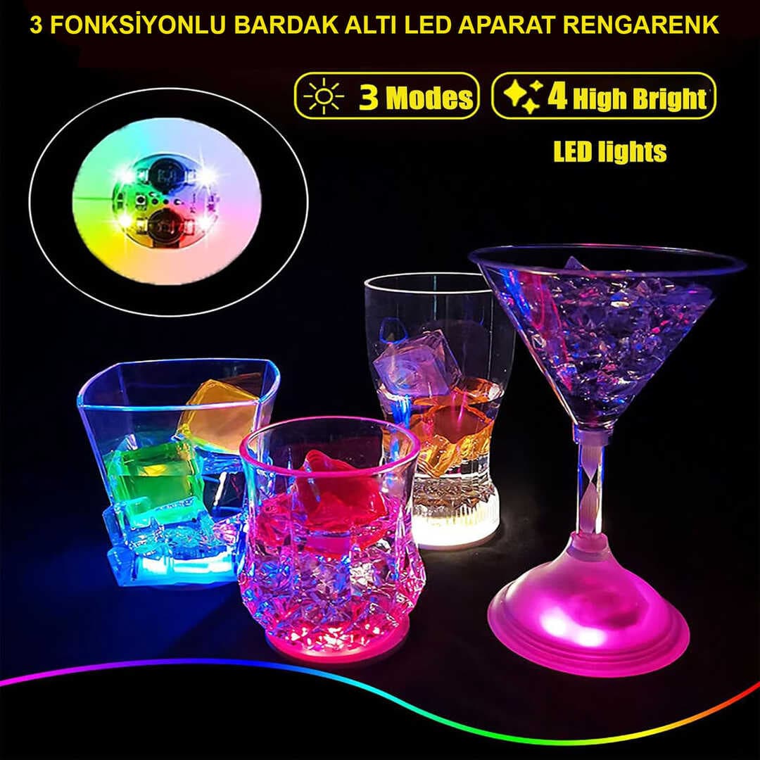 Işıklı Yapışkanlı Bardak Altı Aparatı Ledli 3 Fonksiyonlu 6 cm Çap (5430)