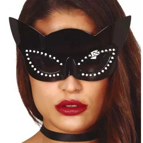 Siyah Renk Siyah Camlı Kedi Şekilli Parti Gözlüğü 20x11 cm