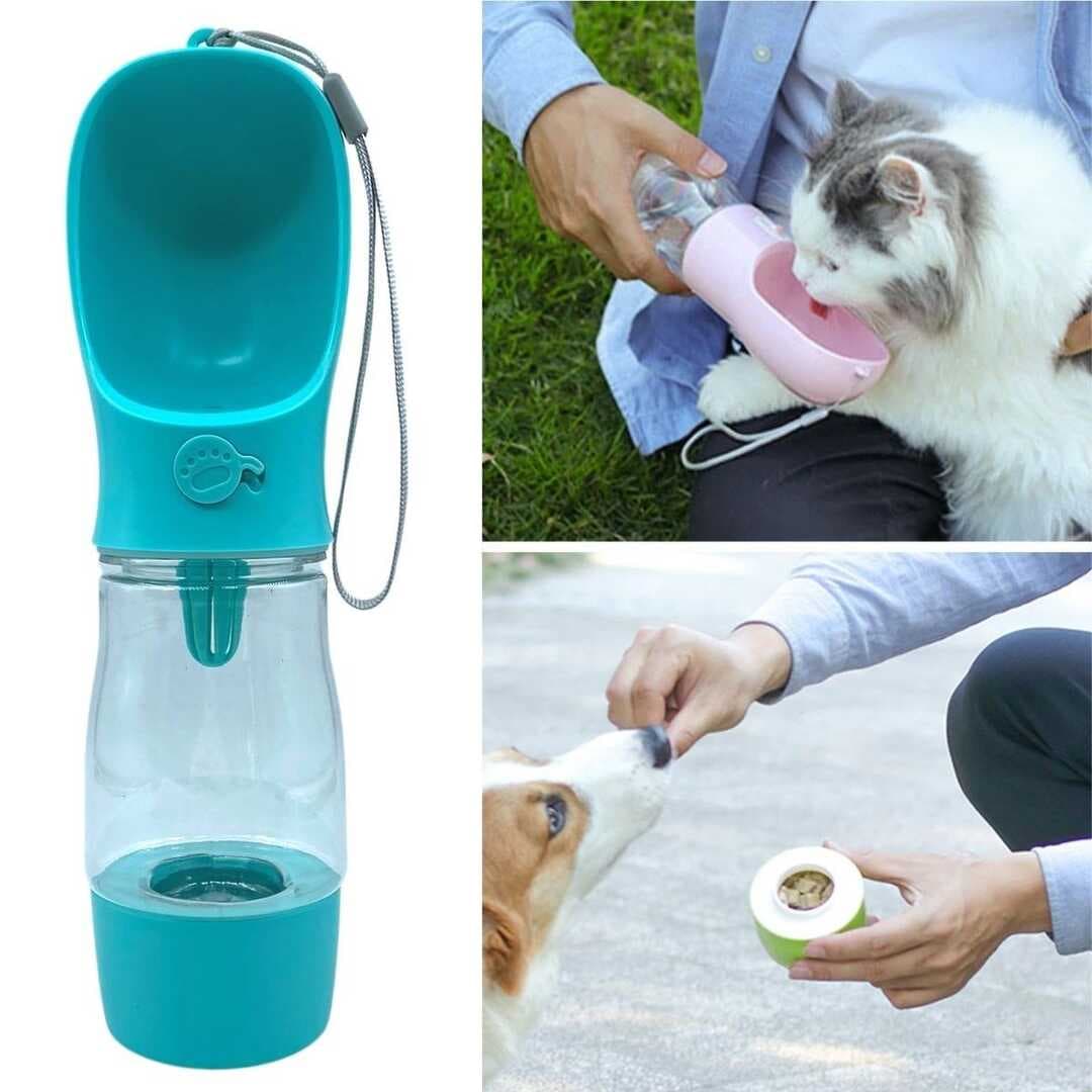 Taşınabilir Mama Hazneli Evcil Hayvan Suluğu Seyahat Kabı Kilitlenebilen Su Sızdırmaz 380ML (5430)