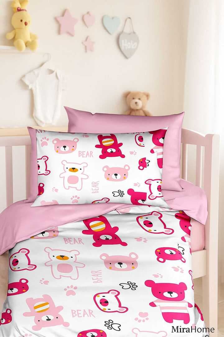 Dijital Baskılı 3d Pamuklu Yenidoğan Bebek Nevresim Takımı Bear Toy Pink