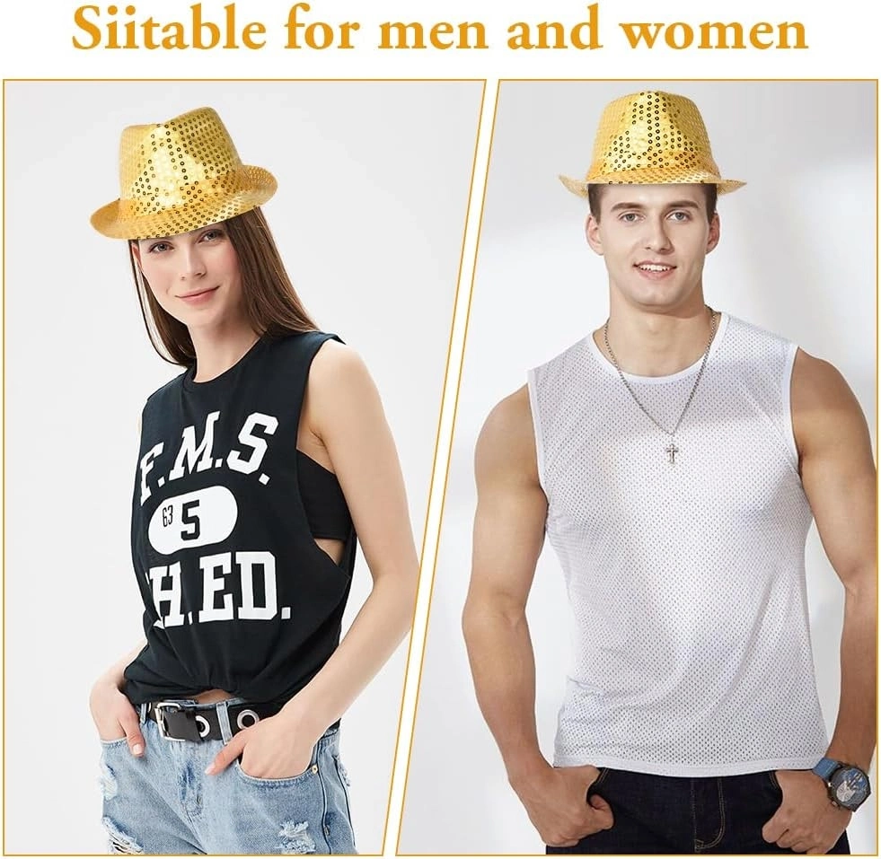 Disko  Altın Gold Payetli Fötr Şapka Yetişkin Boy