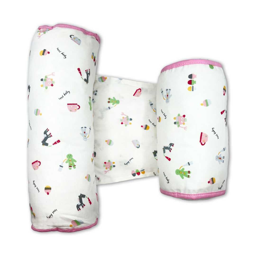 Sevi Bebe Yuvarlak Güvenli Yan Yatış Yastığı - Pembe Desenli