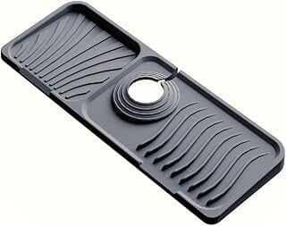 ATA HOME Musluk Matı Elastik Siliko Mutfak Ve Bayo İçi Lavobo Su Tutucu Musluk Ve Batarya Matı, Gri