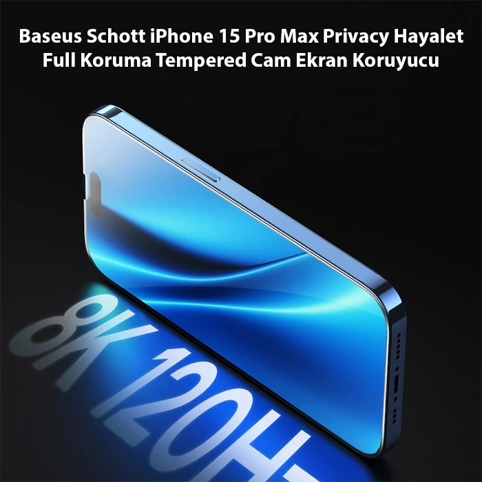 Baseus Schott iPhone 15 Pro Max Privacy Hayalet Full Koruma Tempered Cam Ekran Koruyucu-(5775)