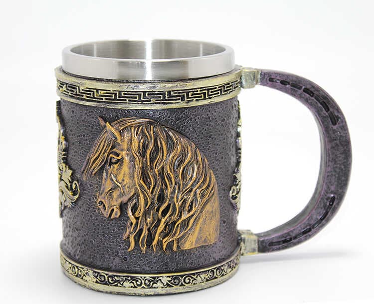 3D Kabartmalı At Büstü Paslanmaz Çelik Kupa Bardak
