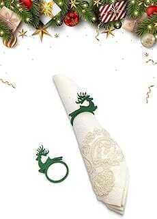 ARTİKEL 6 Adet Yeşil Yılbaşı Deseli, Yılbaşı Dekoratif Peçete Yüzüğü, Yei Yıl Sofrası Aksesuarı, Dekoratif Peçete Halkası, Yei Yıl Süsü