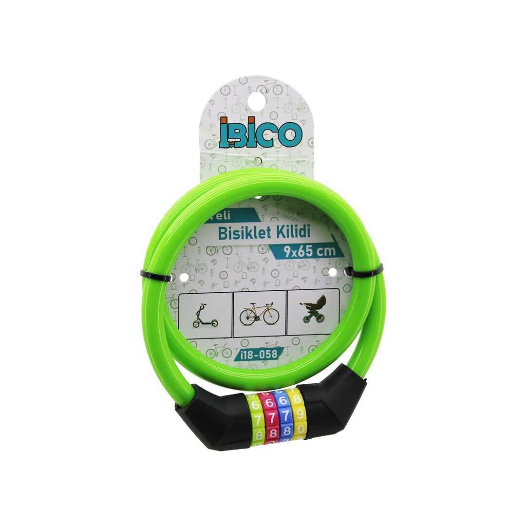 ŞİFRELİ İNCE BİSİKLET KİLİT ÇELİK TEL YEŞİL RENKLİ KILIF 9MMX65CM (5430)