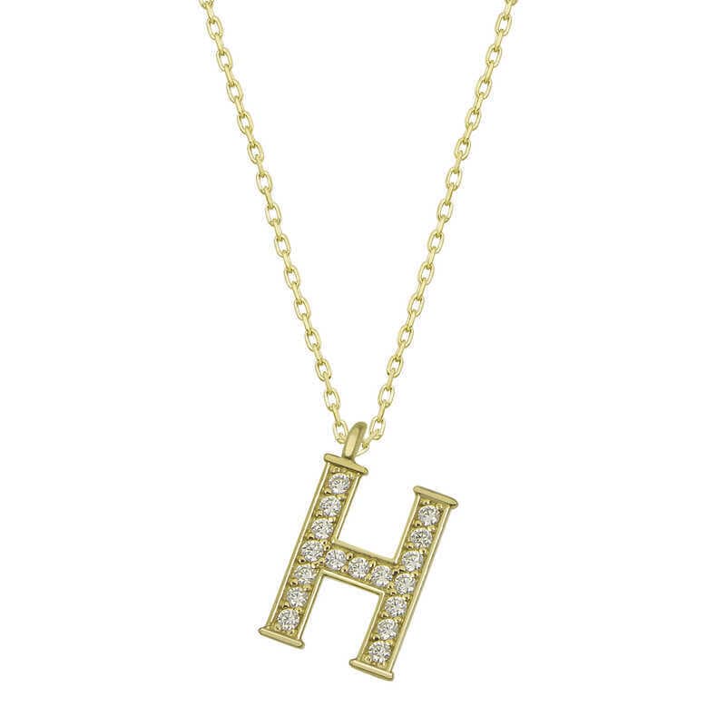 925 Ayar Gümüş Gold H Harfi Kadın Gümüş Kolye (T6614) (477477)