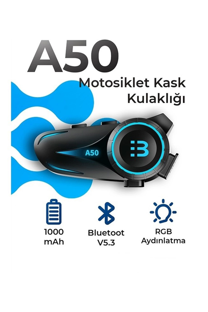 A50 Motosiklet Kask Kulaklık Intercom Işıklı Bluetooth V5.3 2800mah
