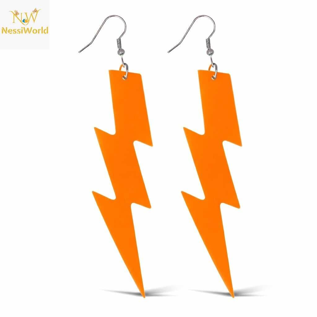 80’ler 90&amp;#39;lar Retro Neon Turuncu Şimşek Küpe 10 cm