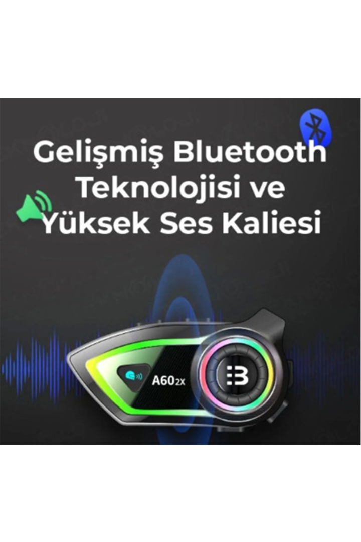 A60 2x Motosiklet Kask Kulaklığı Bluetooth Intercom Rgb Işıklı 2 Intercom Bağlantılı 300m Mesafe