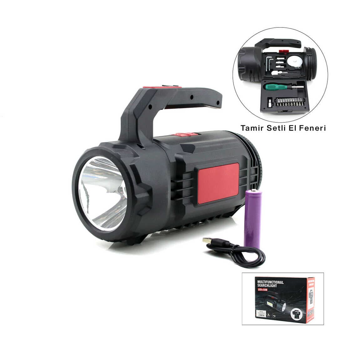 2İN1 19PCS = TAMİR - HIRDAVAT SETİ EL FENER - PROJEKTÖR LED + COB USB - TYPE-C - PİL ŞARJLI HS-310 (5430)