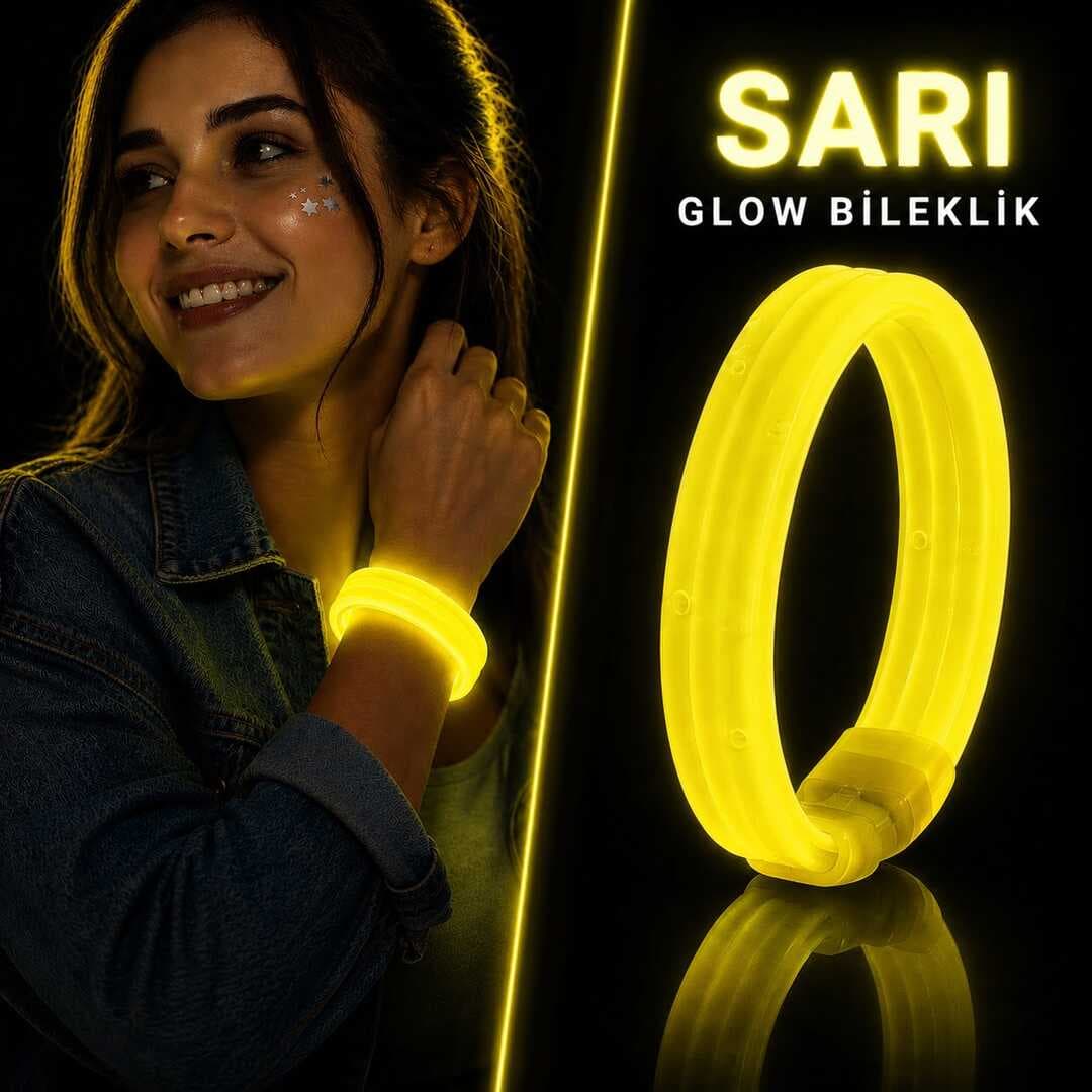 Sarı Kalın Glow Bileklik – Kırılarak Yanan Parti ve Festival Bilekliği (5430)