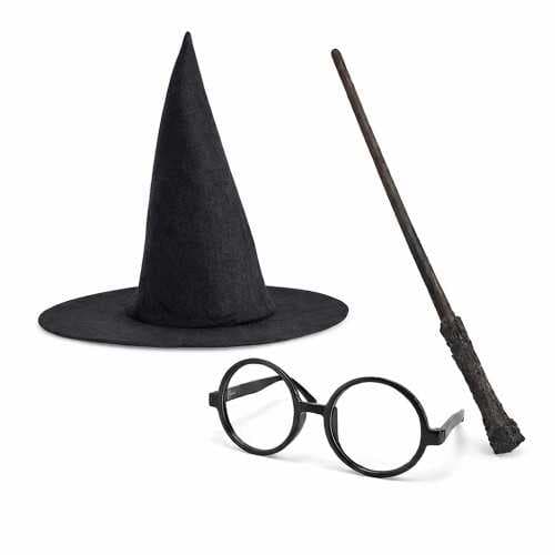Harry Potter Tarzı Çocuk Seti (Siyah Keçe Şapka, Asa, Gözlük)