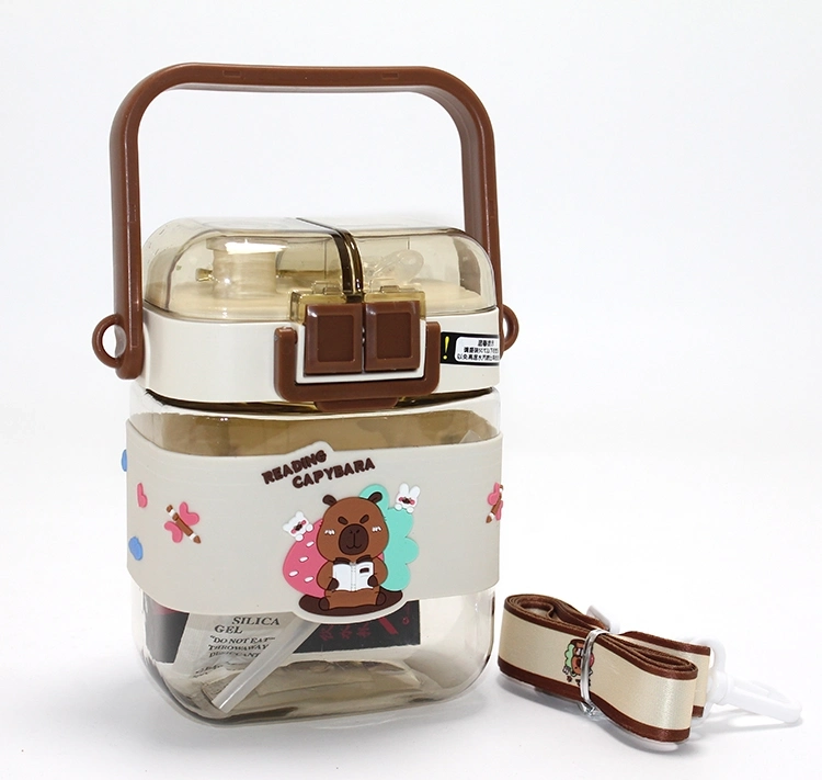 Kapibara (capybara) Desenli Çift Bölmeli Pipetli Çocuk Matarası Alk4650
