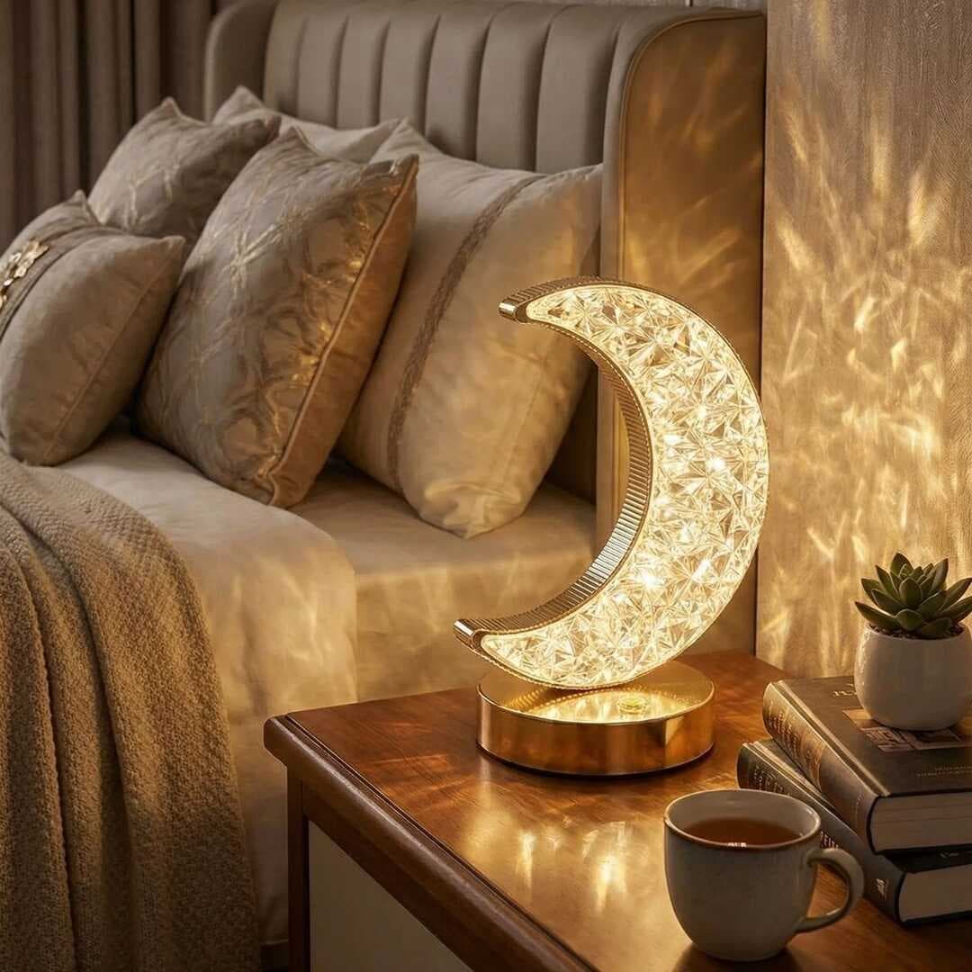 Hilal AY Model Kristal LED Masa Lambası – Dokunmatik, 3 Renk Işık Modlu, Şarjlı Mini Dekoratif Gece Lambası (5430)
