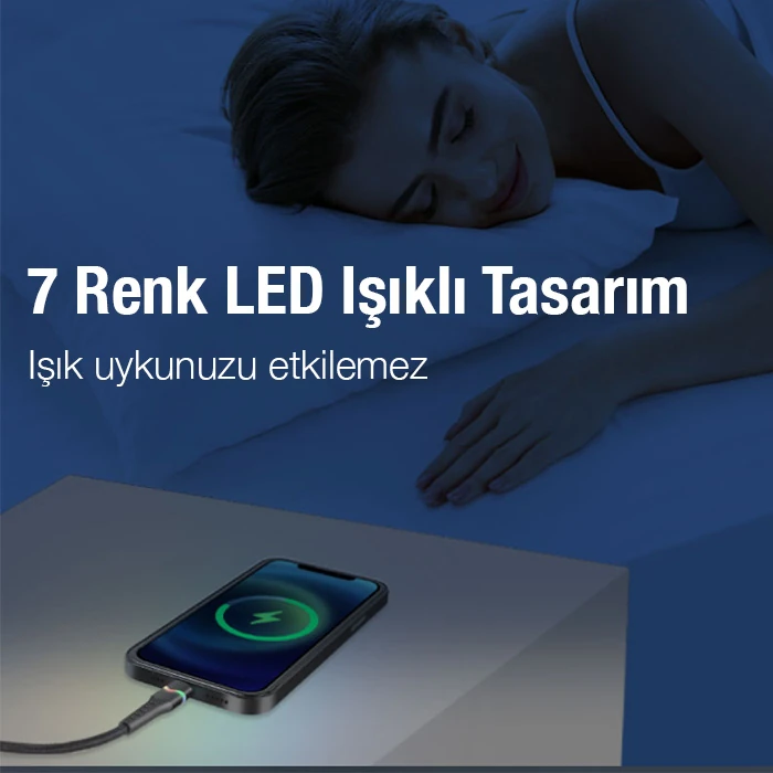 ALLY Led Işıklı 27W Type-C To iPhone Lightning Hızlı Şarj Kablosu 1m-(5775)