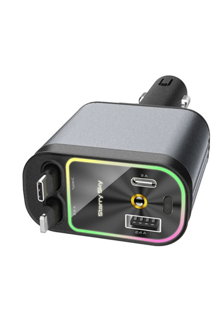 4’ü 1 Arada Çift Usb Bağlantı Noktalı, Type-c Pd Hızlı Şarjlı 66w,geri Çekilebilir Araç Telefonu Şarj Cihazı