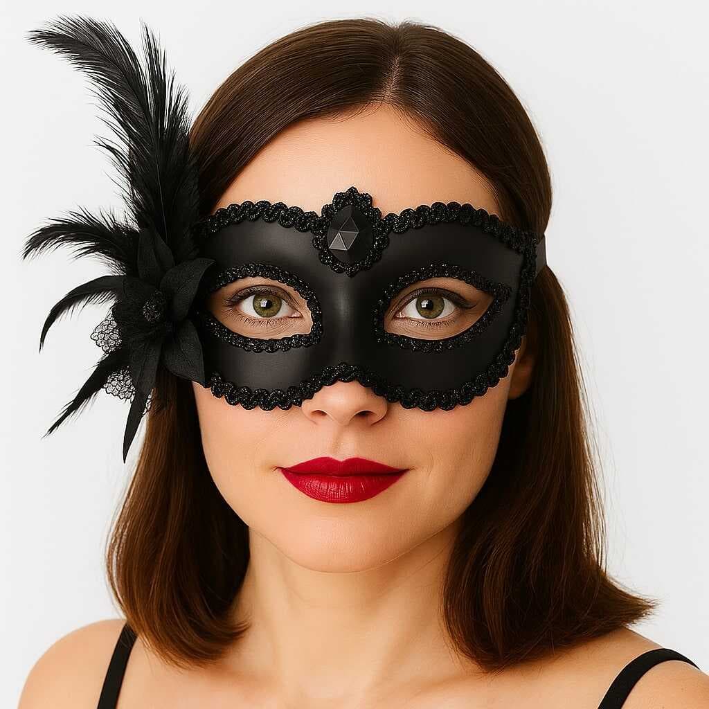 Siyaat Renk Yandan Tüylü Güllü Parti B Venedik Maskesi 16x22