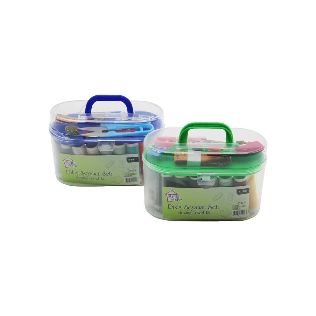 BÜYÜK ÇANTALI DİKİŞ SETİ İPLİK - MEZURA - TEKSTİL MAKASI - İĞNE - YÜZÜK (5430)