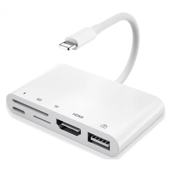 Ally 5in1 Lightning HDMI Dijital Av Adaptör+ Otg USB Hub Kamera TF SD Okuyucu-(5775)