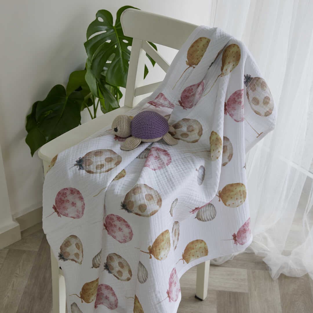 ARBABABY %100 ORGANİK PAMUK 4 KATLI DESENLİ MUSLİN BEBEK BATTANİYESİ - RENKLİ BALONLAR TEMALI