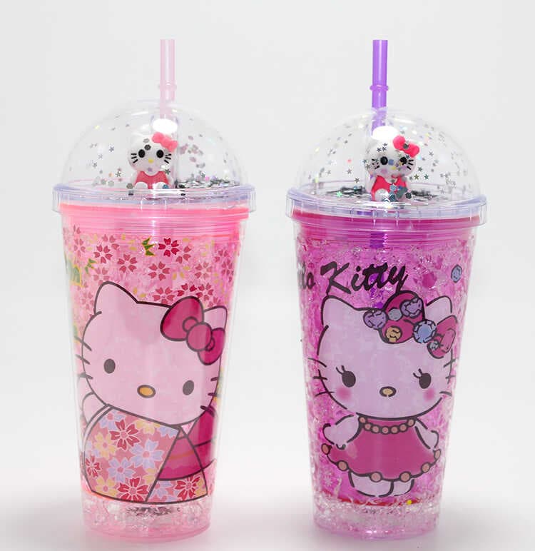 Sevimli Hello Kitty Işıklı Pipetli Boncuklu Suluk &amp; Bardak (400 Ml)