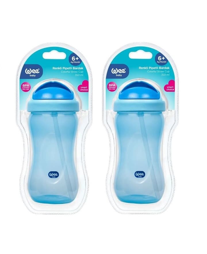 Wee Baby Renkli Pipetli Bardak 350ml 6+Ay Mavi x 2 Adet