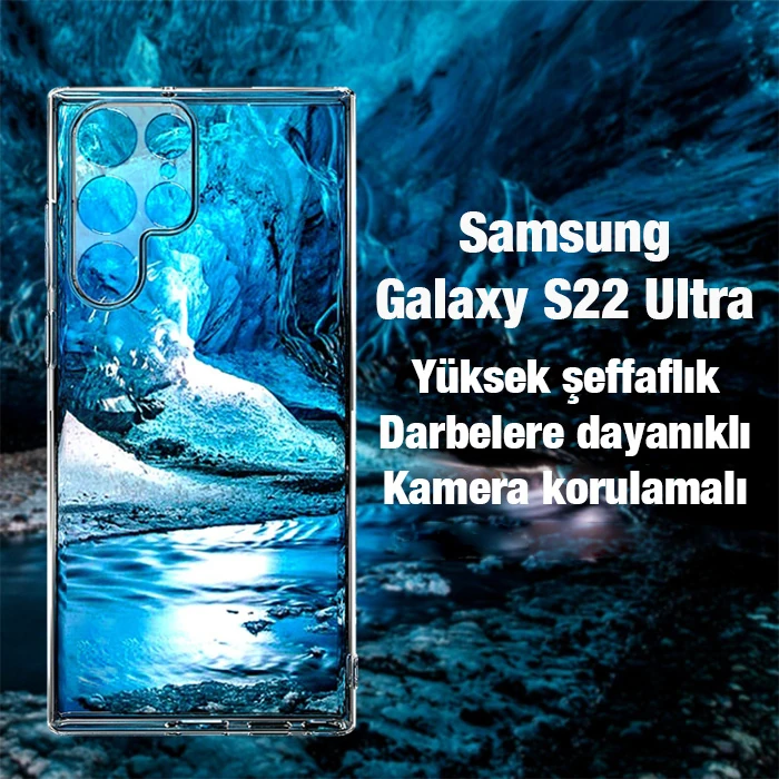 ALLY Samsung Galaxy S22 Ultra Kılıf Kamera Korumalı Ultra İnce Şeffaf Silikon Kılıf-(5775)