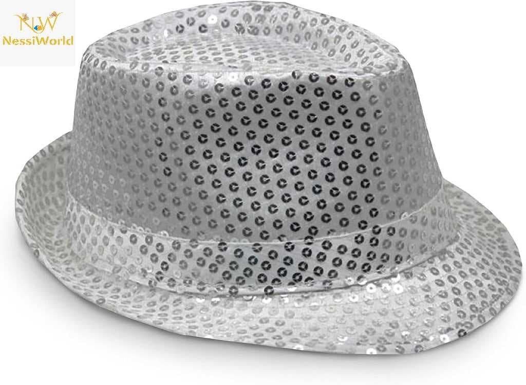 Disko Star Gümüş Payetli Fötr Şapka Yetişkin Boy