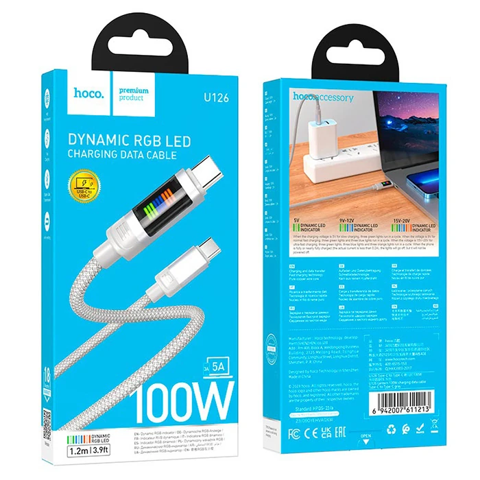 HOCO U126 Lantern 100W Type-C to Type-C Hızlı Data ve Şarj Kablosu-(5775)