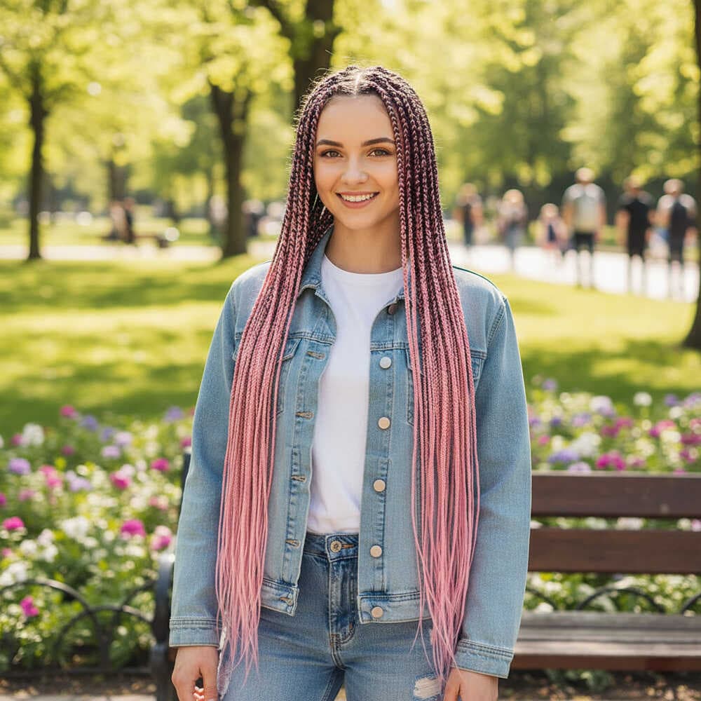 Afrika Örgüsü Ve Rasta İçin Sentetik Ombreli Saç / Siyah / Pudra Pembe