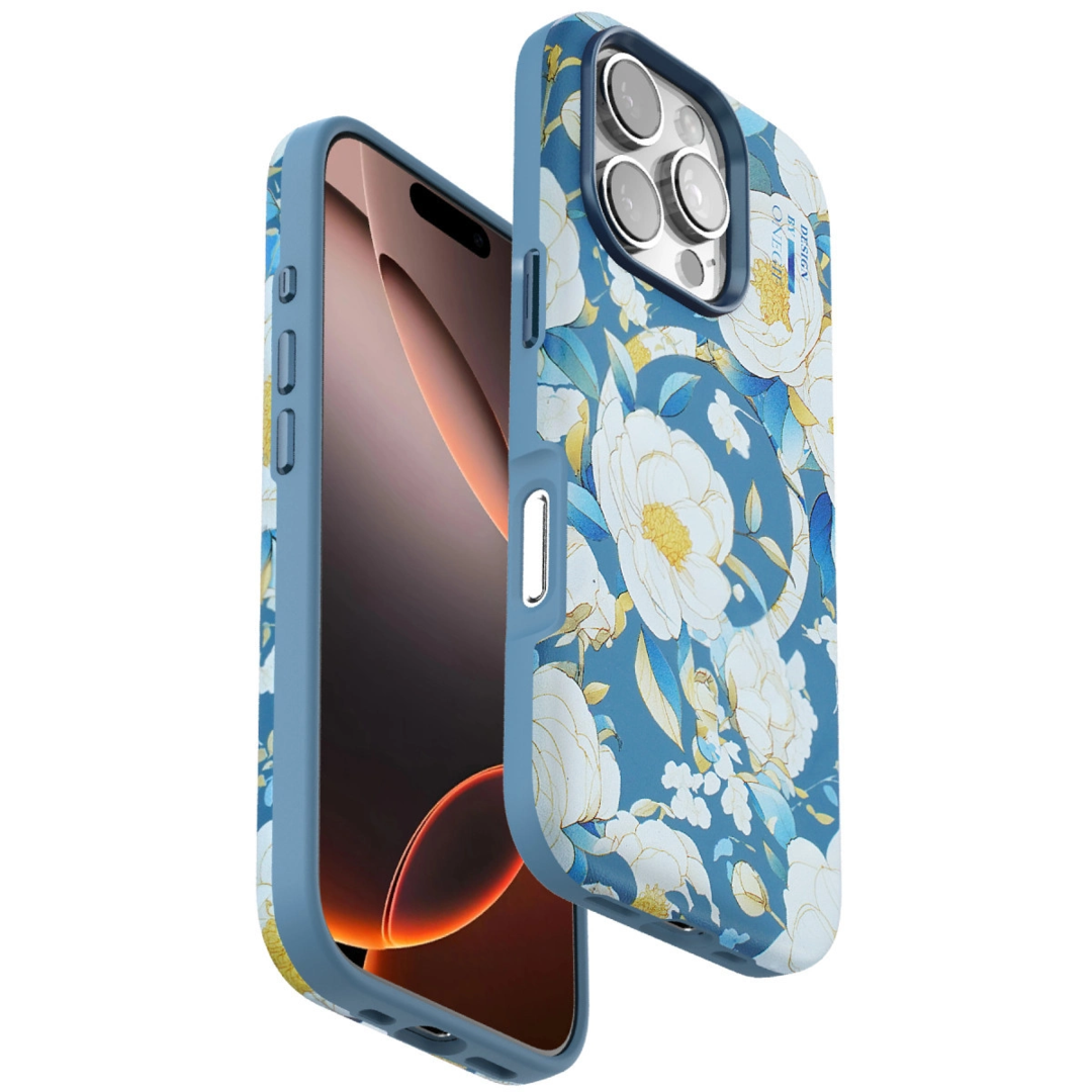 Onegif Apple İphone 16 Pro Max Flower Series Magsafe Kapak - Mavi
