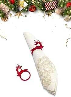 ARTİKEL 6 Adet Kırmızı Yılbaşı Geyik Deseli, Yılbaşı Dekoratif Peçete Yüzüğü, Yei Yıl Sofrası Aksesuarı, Dekoratif Peçete Halkası, Yei Yıl Süsü