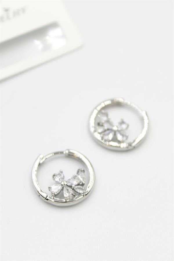 Taşlı Çiçek Küpe - Gümüş