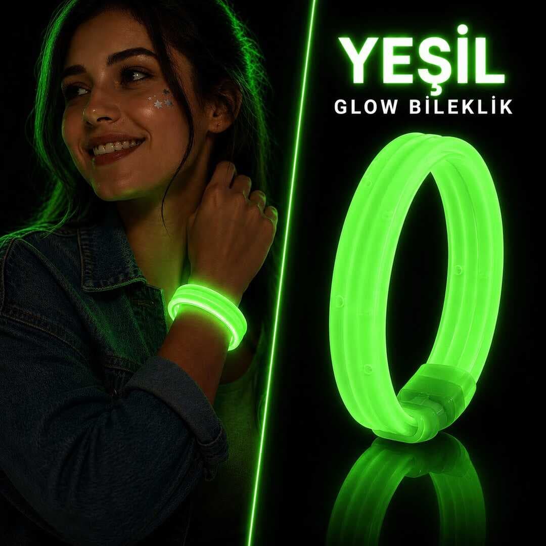 Yeşil Kalın Glow Bileklik – Kırılarak Yanan Parti ve Festival Bilekliği (5430)