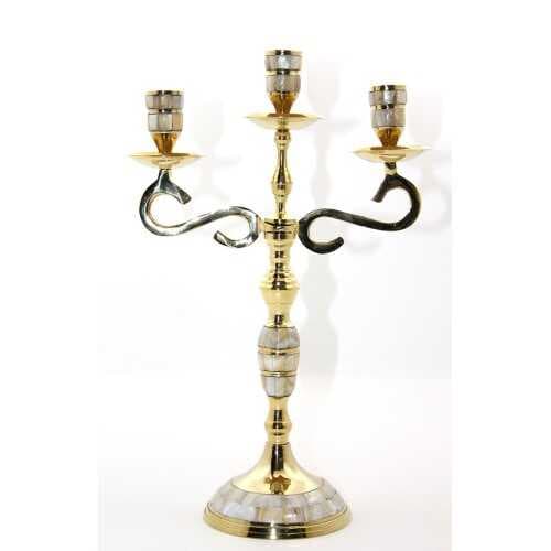 Pirinç Sedefli 3'lü Şamdan Model 3