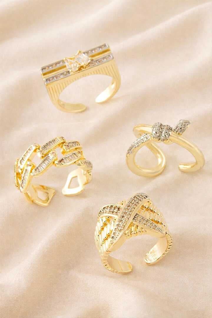 Karışık Lüks Zirkon Taşlı Çelik Yüzük 1 Adet