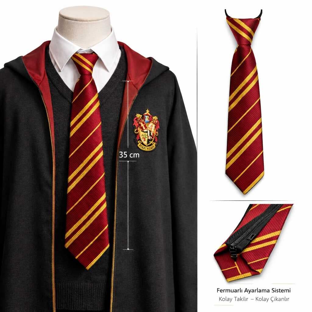 Harry Potter Gryffindor Fermuarlı Ayarlanabilir Kravat (5430)