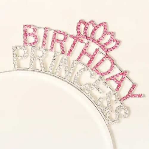Kristal Taşlı Pembe Birthday Princess Yazılı Parti Tacı 19x11 cm
