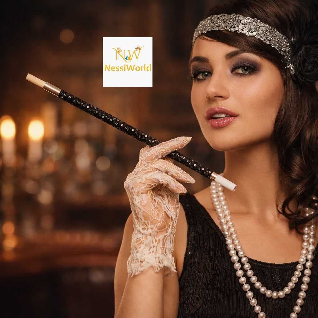 30 cm Siyah Payetli Sigara Tutacağı – 1920’ler Gatsby Parti Aksesuarı