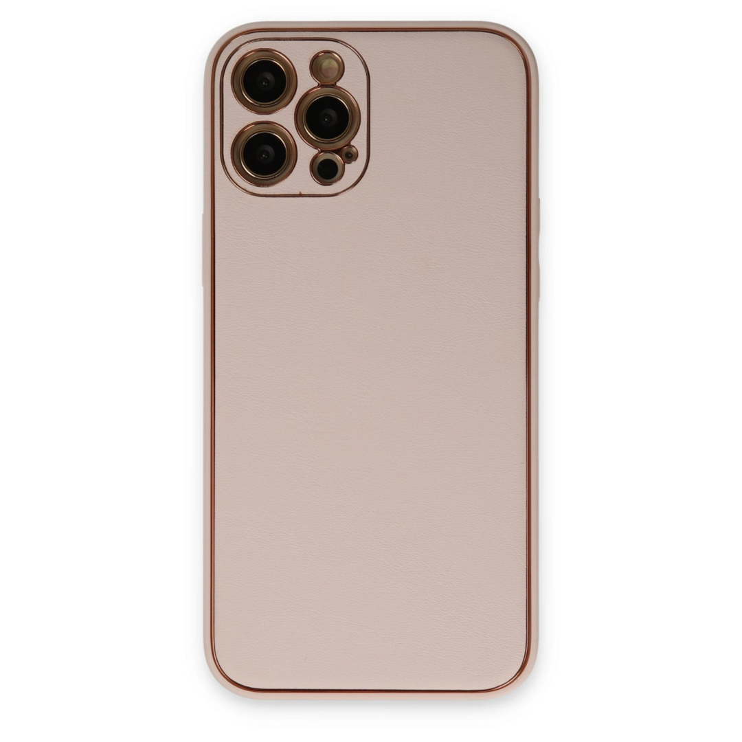 Apple İphone 12 Pro Kılıf Coco Deri Silikon Kapak - Pudra