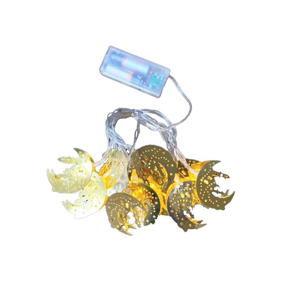 CAMİ-MİNARE AY-YILDIZ MODEL=10PCS GOLD METAL PİLLİ DEKORATİF LED IŞIK - LAMBA 2MT KABLO (5430)