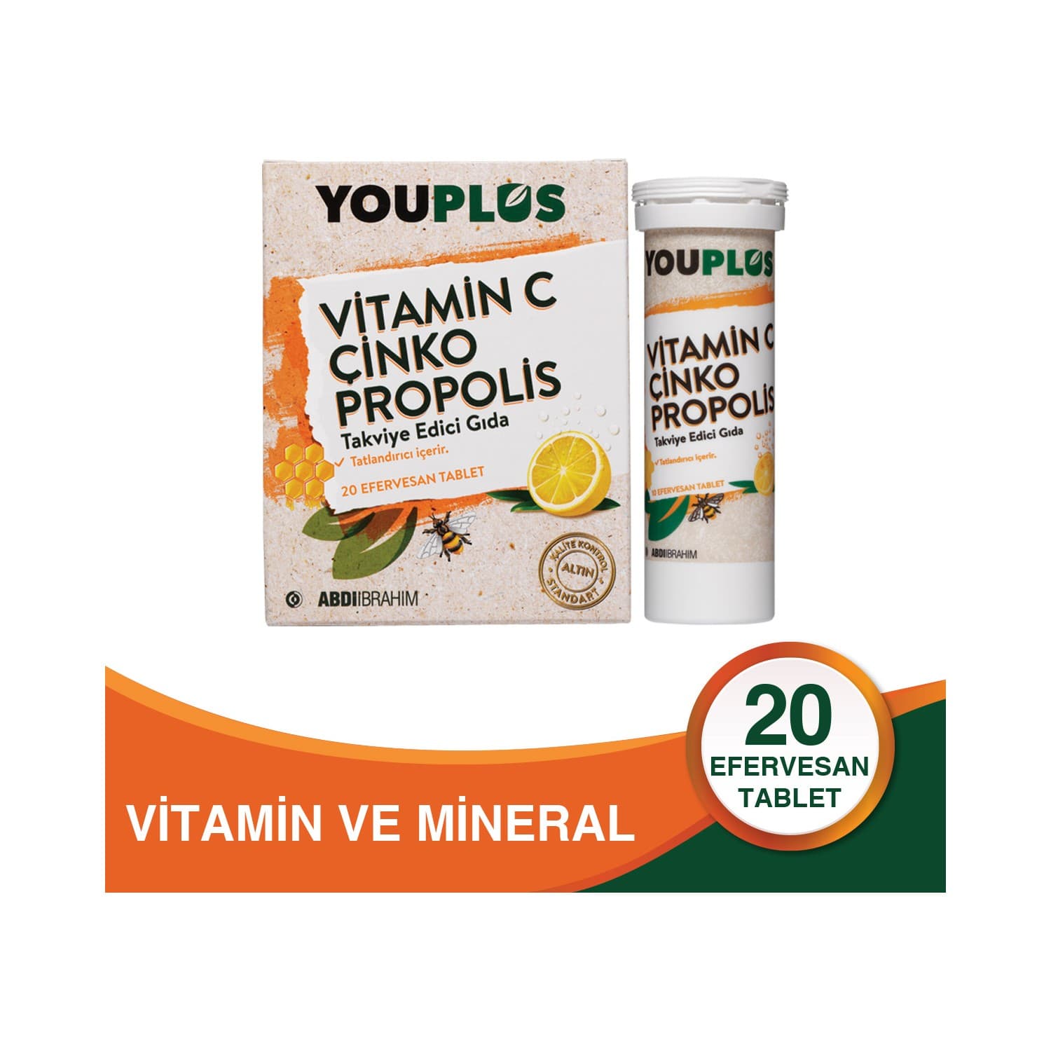 Youplus Vitamin C, Çinko, Propolis Efervesan 20 TABLET X 4 adet